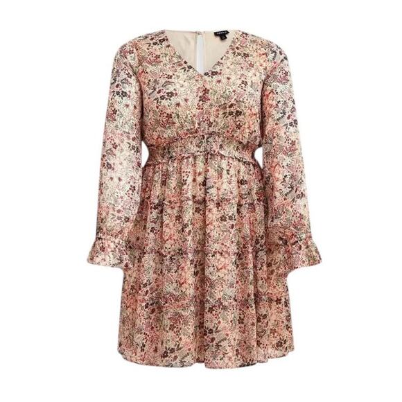 Torrid Boho Floral Tiered Long Sleeve Mini Dress –Size 4 (26/28) – Sheer Overlay - Picture 1 of 9